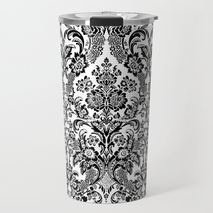 damask black and white Travel Mug