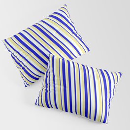 [ Thumbnail: Blue, Tan & Mint Cream Colored Lined Pattern Pillow Sham ]