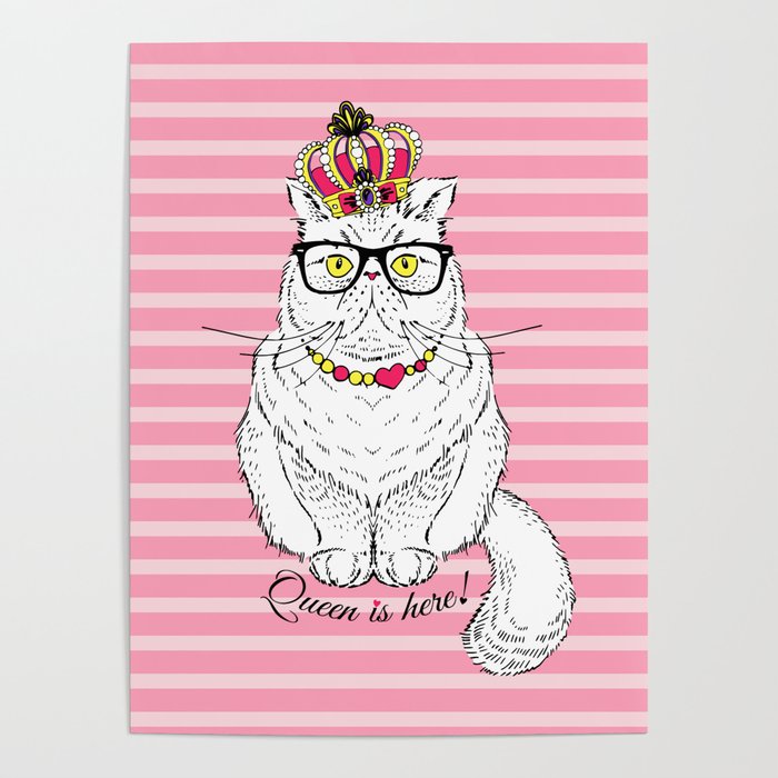 Pink White Geometric Queen Cat Crown Poster