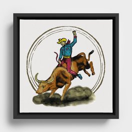Full Moon Bull & Cowboy Framed Canvas