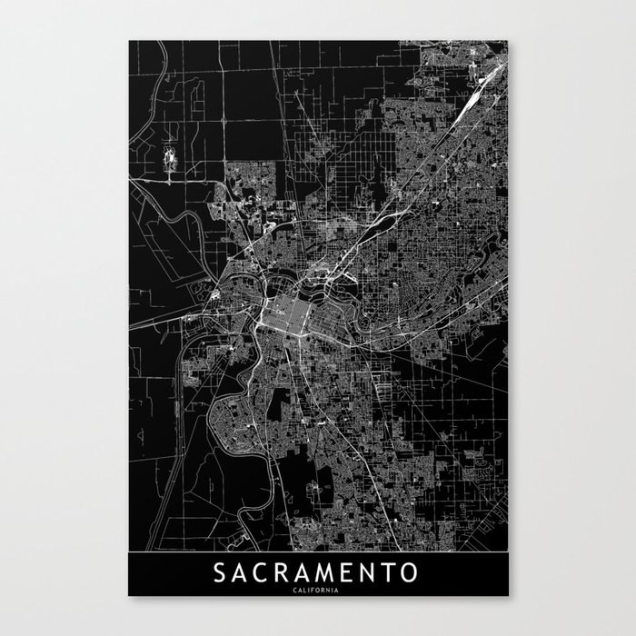 Sacramento Black Map Canvas Print