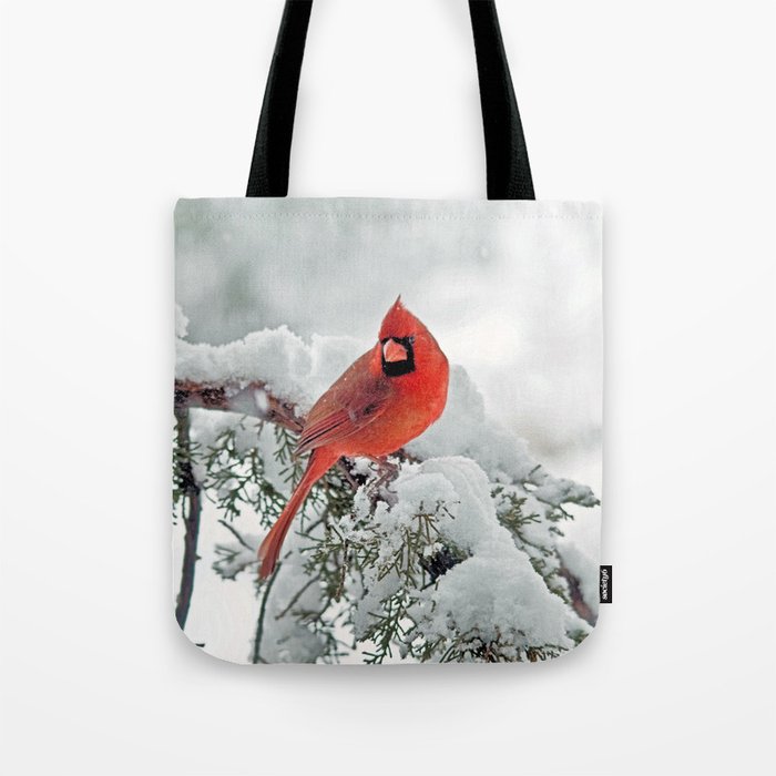 Cardinal on a Snowy Branch Tote Bag