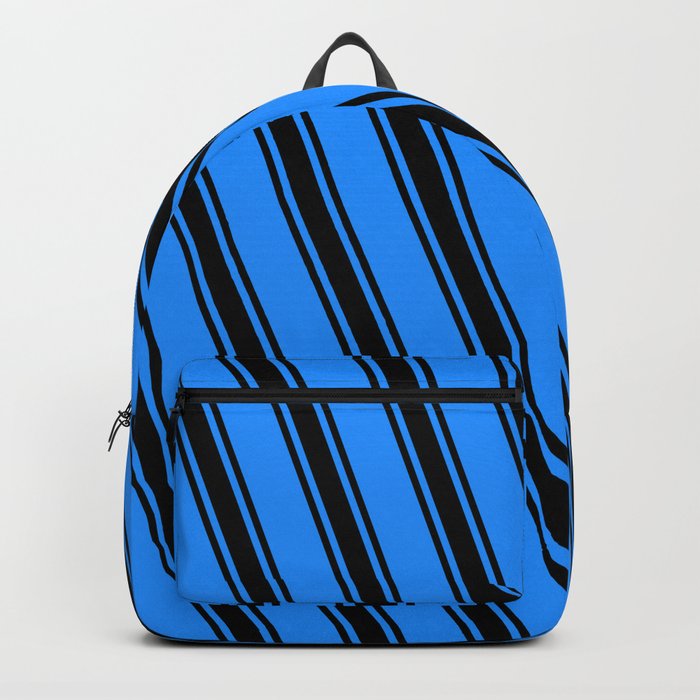 Blue and Black Colored Striped/Lined Pattern Backpack