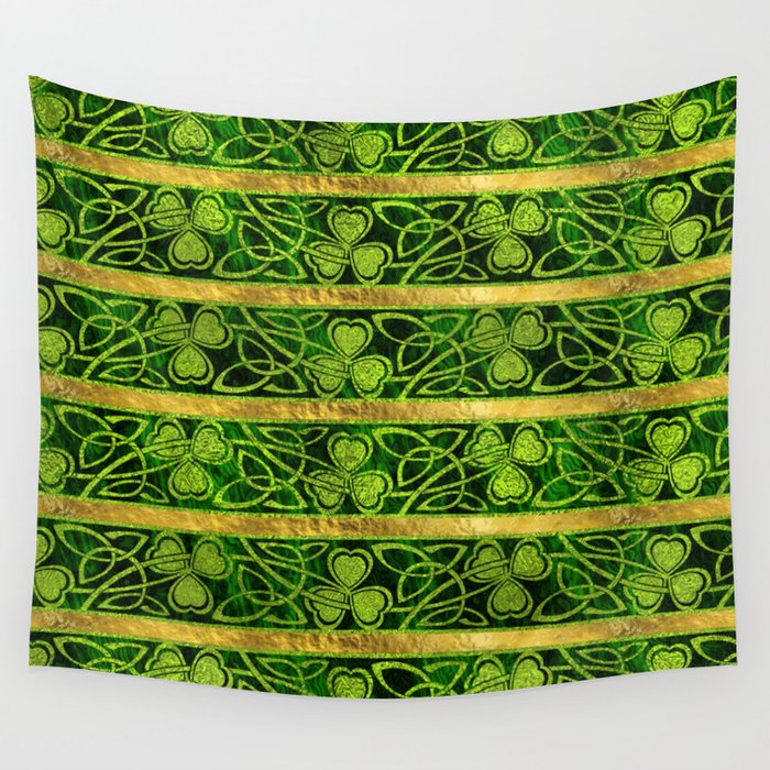 Irish Shamrock -Clover Gold and Green pattern Wall Tapestry