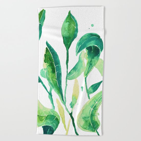 new water color leaves Beach Towel