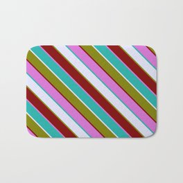 [ Thumbnail: Eyecatching Lavender, Green, Maroon, Orchid & Light Sea Green Colored Pattern of Stripes Bath Mat ]