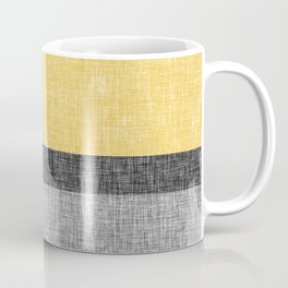 Yellow Grey and Black Section Stripe and Graphic Burlap Print Coffee Mug | 3Stripes, Asymmetricaldesign, Graphicdesign, Modernabstract, Graphicburlapprint, Crosshatchpattern, Pattern, Abstract, Simpleboldabstract, Yellowgreyblack 