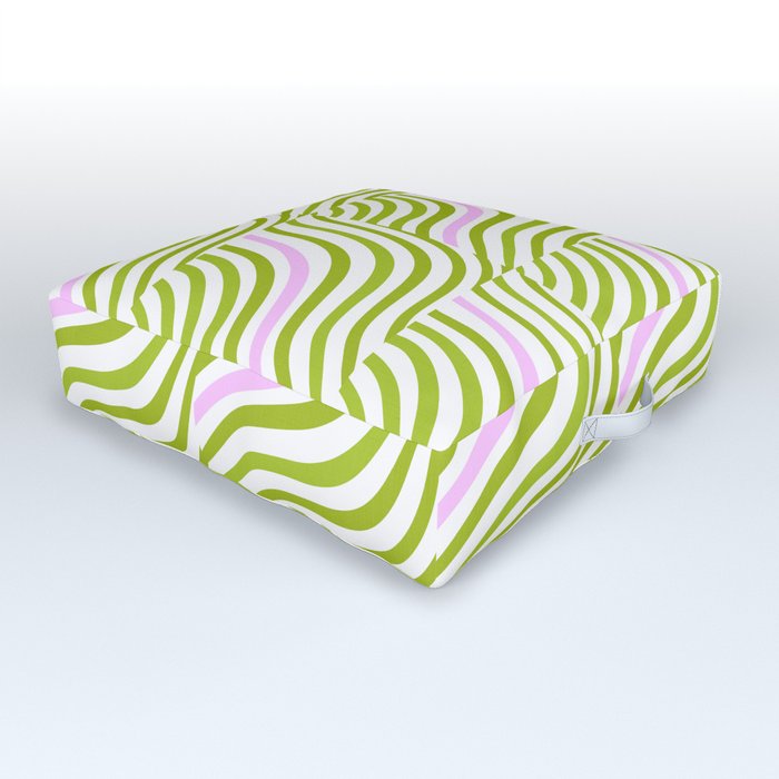 Green and Pastel Pink Stripe Shells Outdoor Floor Cushion