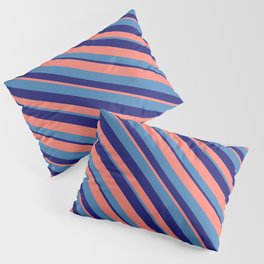 [ Thumbnail: Blue, Midnight Blue, and Salmon Colored Stripes Pattern Pillow Sham ]