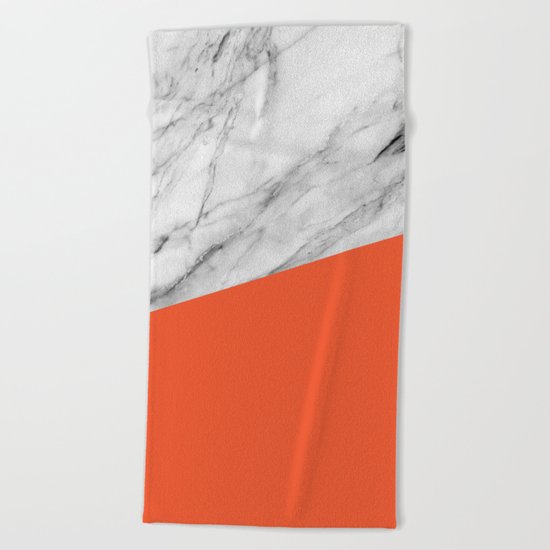 Marble and flame color Beach Towel