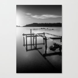 Pier Structure And Reflections in Black & White Canvas Print