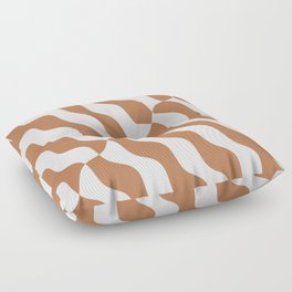 Retro Wavy Abstract Swirl Lines in Brown & White Floor Pillow