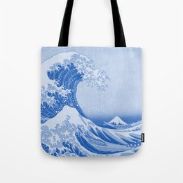 Cerulean Blue Porcelain Glaze Japanese Great Wave Tote Bag