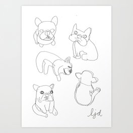 Black and White French Bulldog Frenchie Sketch Art Print