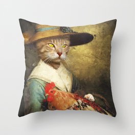 Whiskered Elegance: Cat, Roster, and Regal Charm | Royal cat holding a roster in her lap Throw Pillow