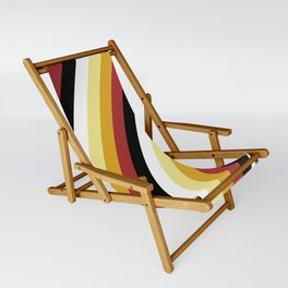 [ Thumbnail: Colorful Tan, Goldenrod, Brown, Black & White Colored Stripes/Lines Pattern Sling Chair ]