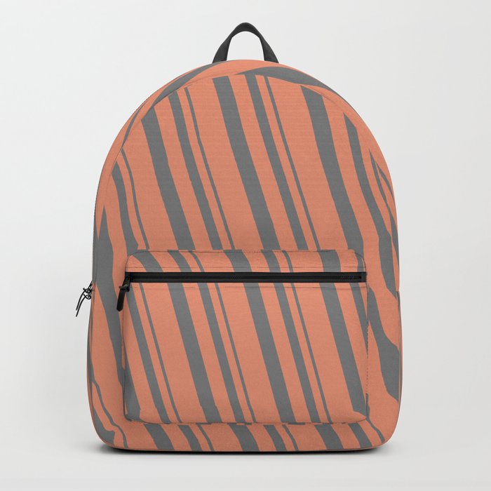 Gray and Dark Salmon Colored Lined Pattern Backpack