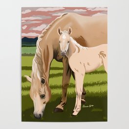 Palomino Horse and baby Poster
