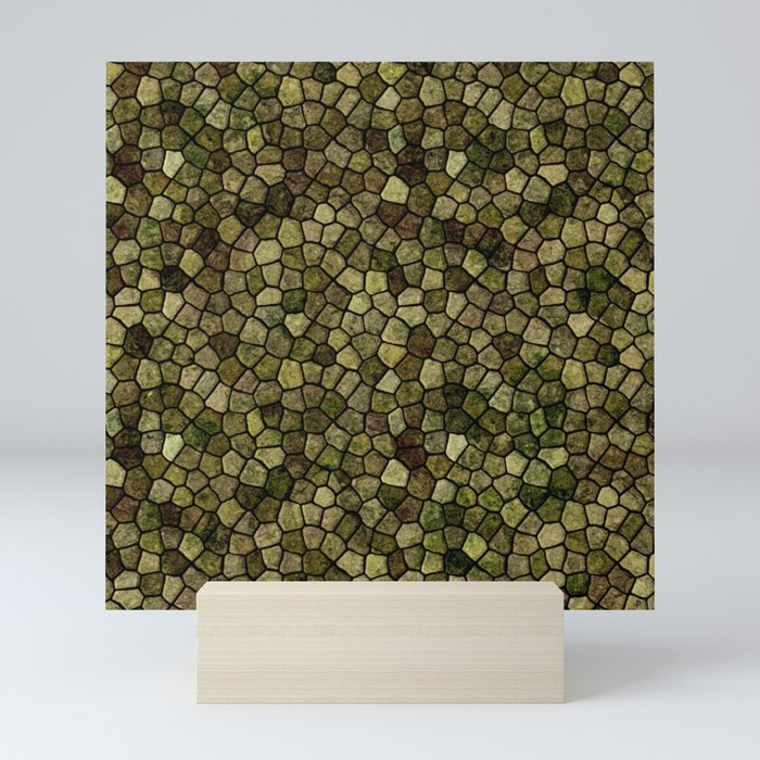 Seaweed and Juniper Cobbled Patchwork Terrazo Pattern Mini Art Print