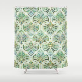 Jade Enamel Art Deco Fans Shower Curtain