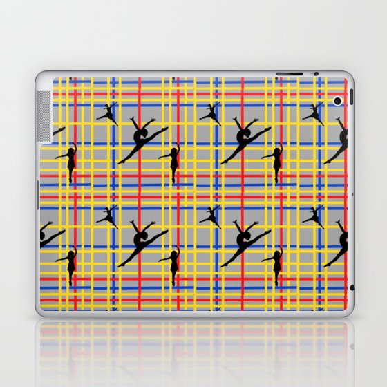 Dancing like Piet Mondrian - New York City I. Red, yellow, and Blue lines on the grey background Laptop & iPad Skin
