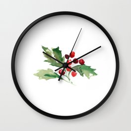 Holly Branch Merry Christmas  Wall Clock