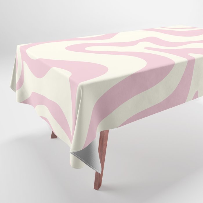 Retro Liquid Swirl Abstract Pattern Pastel Pink Cream Tablecloth