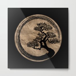 Enso Zen Circle and Bonsai Tree Gold Metal Print | Stroke, Minimalistic, Blackandwhite, Ensobonsai, Circle, Tree, Ensotree, Ink, Meditation, Bonsaitree 