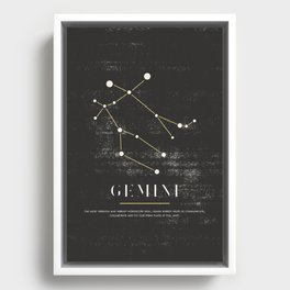 Gemini Zodiac Illustration - Black and White Framed Canvas