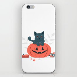 Cute cat on pumpkin iPhone Skin