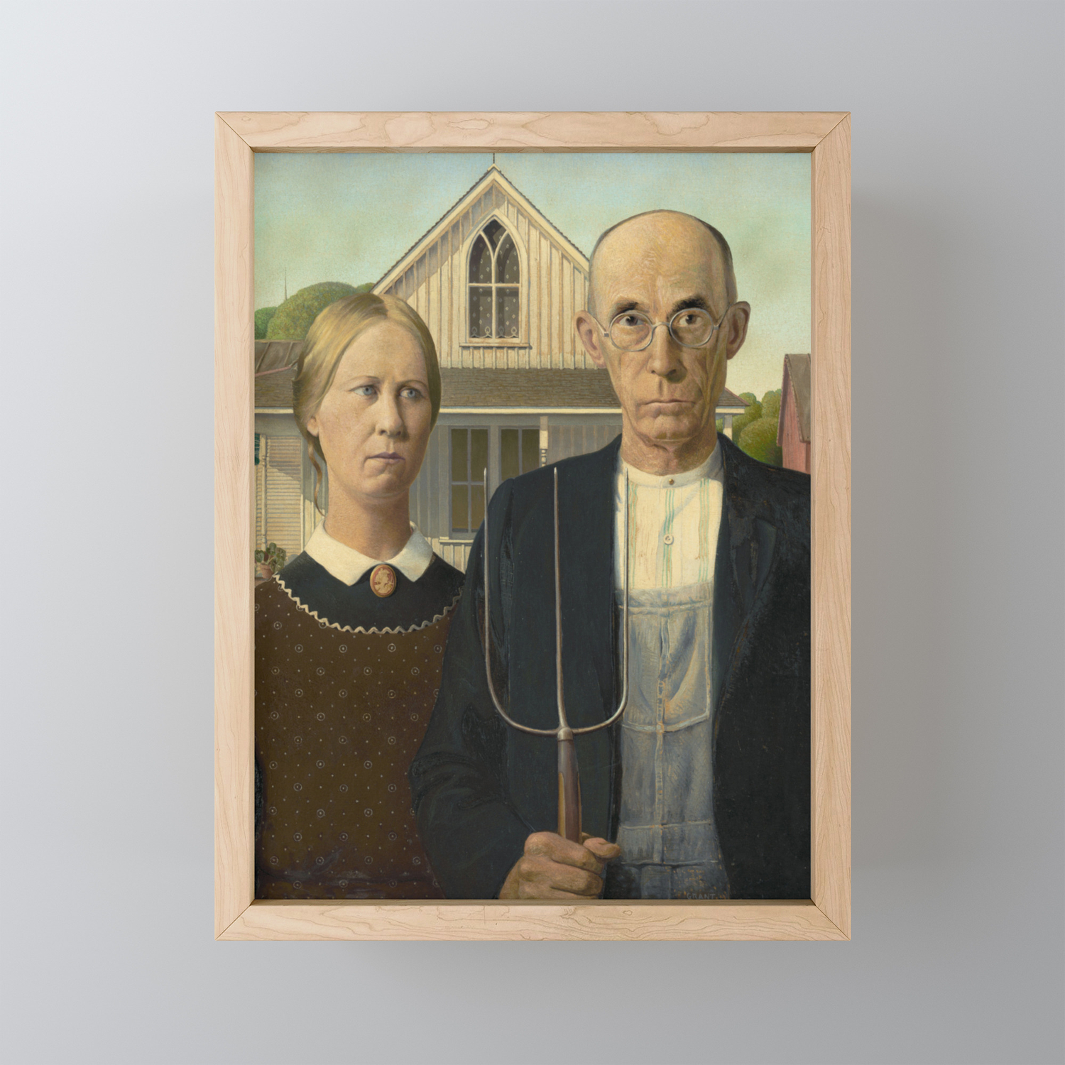 American Gothic Oil Painting By Grant Wood Framed Mini Art Print