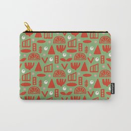 Holiday Folk Abstract Shapes Block Print Geometric Green Red Pink White Carry-All Pouch
