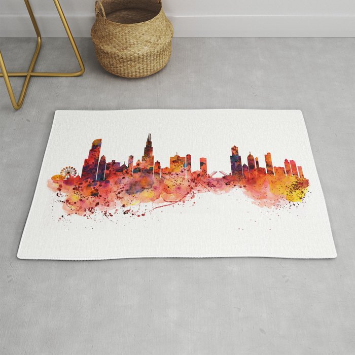 Chicago Watercolor Skyline Rug