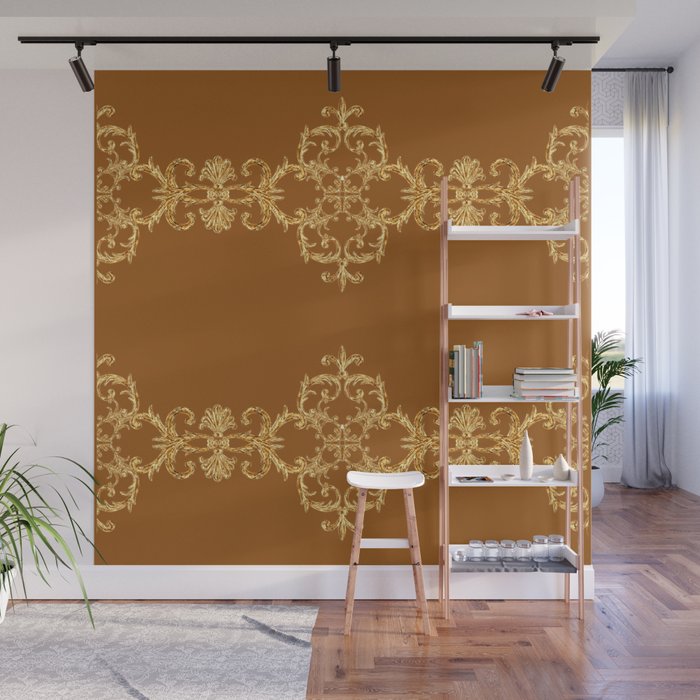 Stunning Baroque Golden Ornamental Elements On Caramel Background Wall Mural