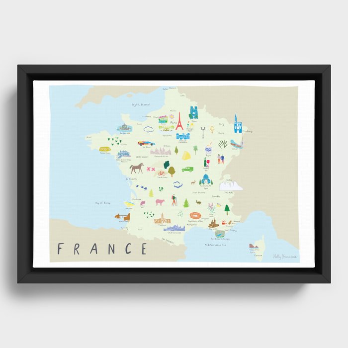 Illustrated Map of France Framed Canvas