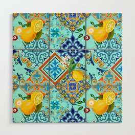 Tiles,mosaic,azulejo,quilt,Portuguese,majolica,lemons,citrus. Wood Wall Art