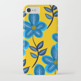 Blue Flowers and Yellow Pattern iPhone Case