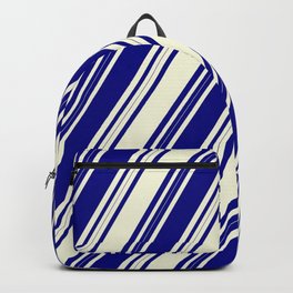 [ Thumbnail: Blue and Beige Colored Lines Pattern Backpack ]