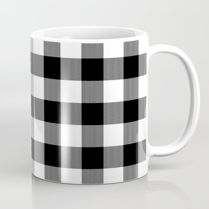 White and Black Chevron Black Buffalo Plaid Coffee Mug