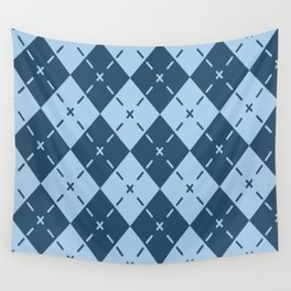 Retro Blue Argyle Pattern Wall Tapestry