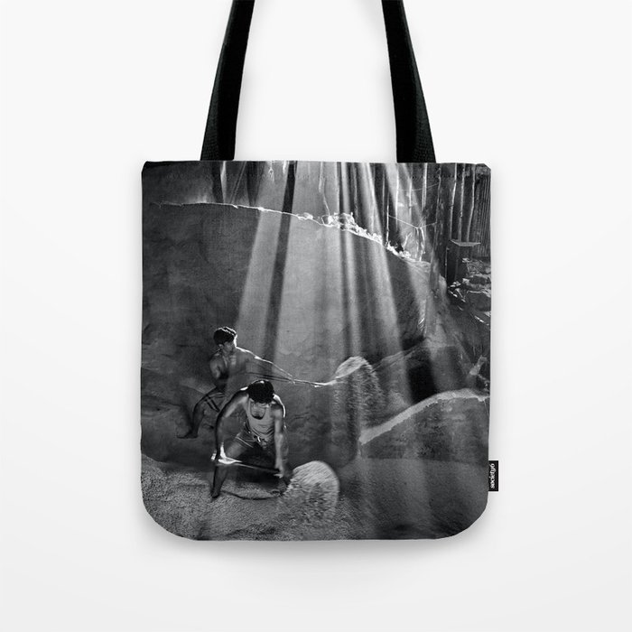The dreams of tomorrow; Chattogram, Bangladesh rays of sunlight with men digging black and white photograph - photography - photographs Tote Bag