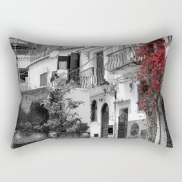 Postcard From Positano (Italy) - A Soccer Ball, a Red Bouganvillea On a Balcony Rectangular Pillow