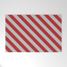 [ Thumbnail: Red and Grey Colored Pattern of Stripes Welcome Mat ]