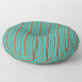 [ Thumbnail: Dark Turquoise and Sienna Colored Striped/Lined Pattern Floor Pillow ]