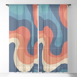 Fluid Swirl Waves Abstract Nature Art In Retro 70s & 80s Color Palette Sheer Curtain