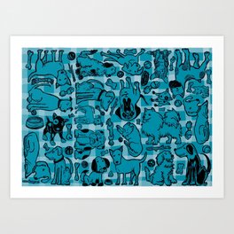 Pup Party in Teal Gingham Art Print