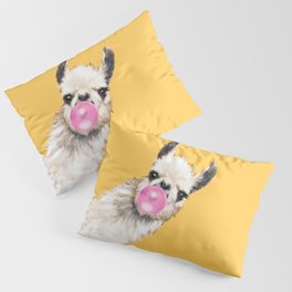 Bubble Gum Sneaky Llama in Yellow Pillow Sham