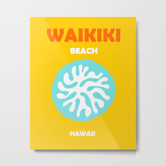 Boho Preppy Travel Poster- Waikiki Beach Metal Print