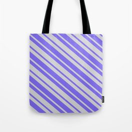 [ Thumbnail: Light Gray & Medium Slate Blue Colored Stripes Pattern Tote Bag ]