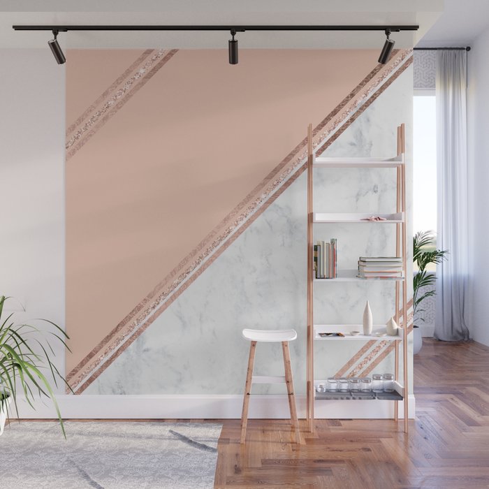 Modern Stylish Rose Gold Glitter Geometric Stripes Blush Pink